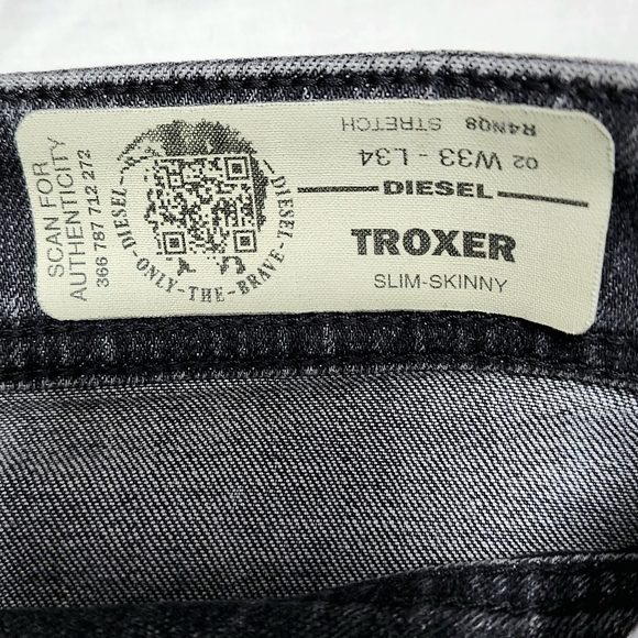 Diesel Troxer R4NQ8 Slim Skinny Faded Black Stretch Jeans W33 xL34 - Picture 5 of 13